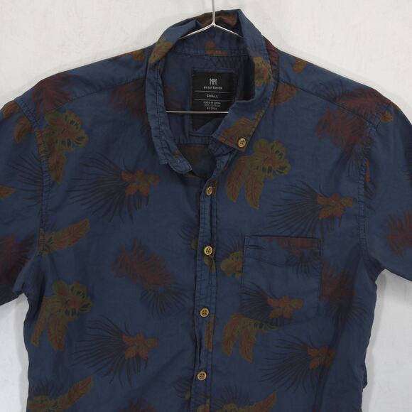 Cotton On Shirt Mens Small Navy Blue Hawaiian Tropical Short Sleeve Button Down - Picture 2 of 12